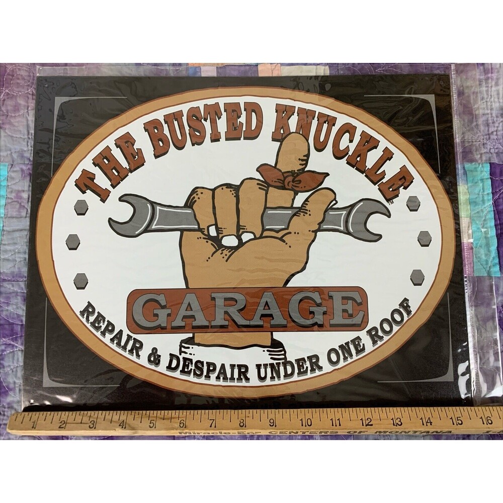 Vintage Busted Knuckle Garage Mechanic Metal Sign Man Cave 16x12.5 Wall Decor - Picture 2 of 3